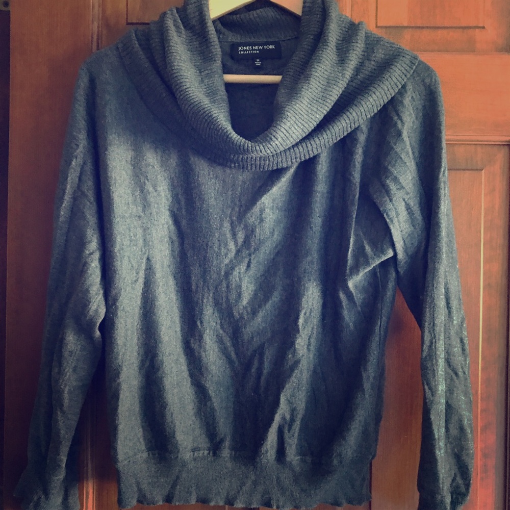 soft gray cowl neck sweater